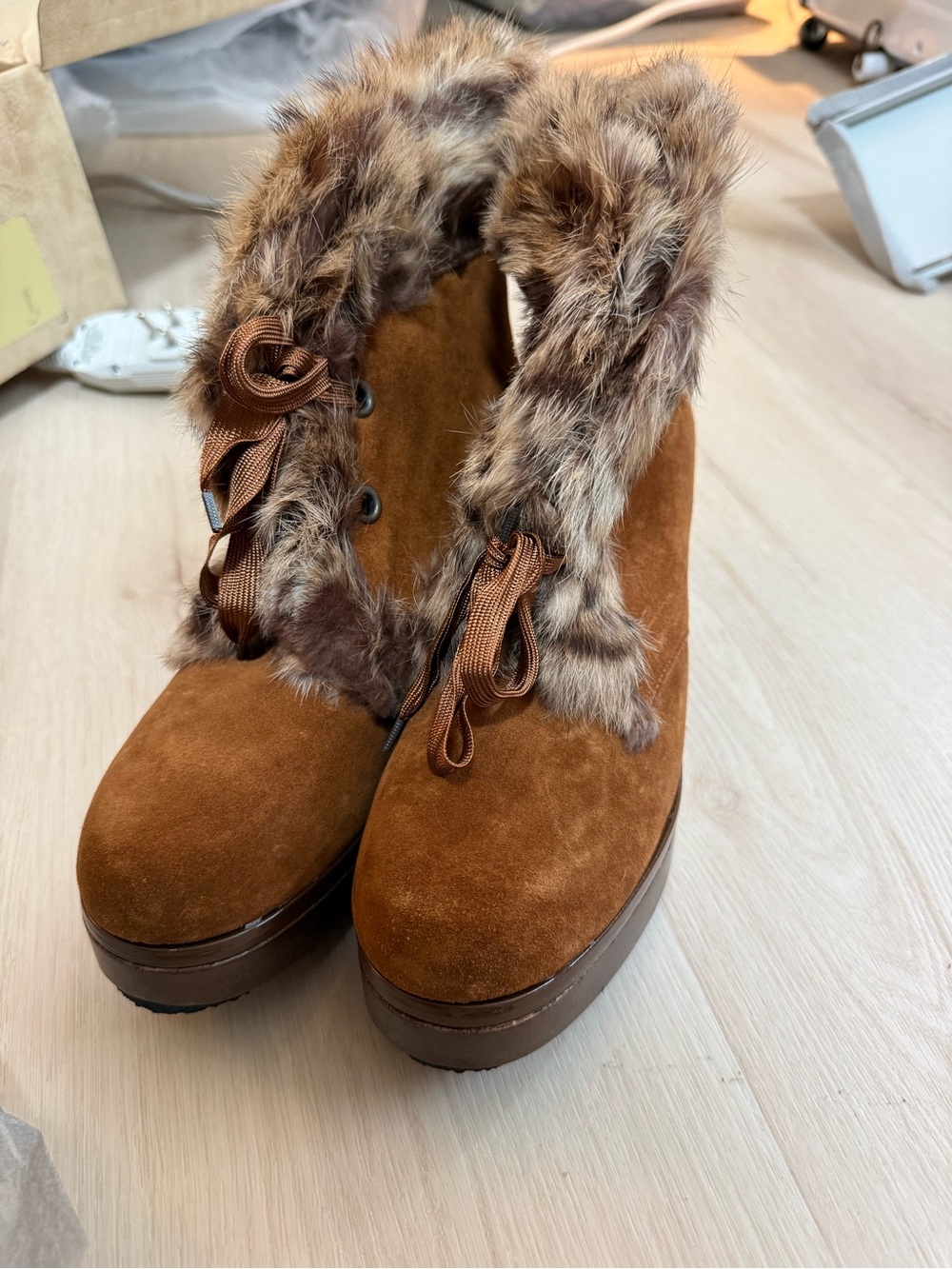 Robert Clergerie Ankle Boots Dark with Nubuck Deerskin Fur